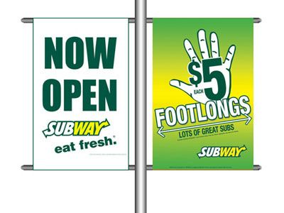 Subway.  Set of banners with rod pockets for a specialty banner stand. 